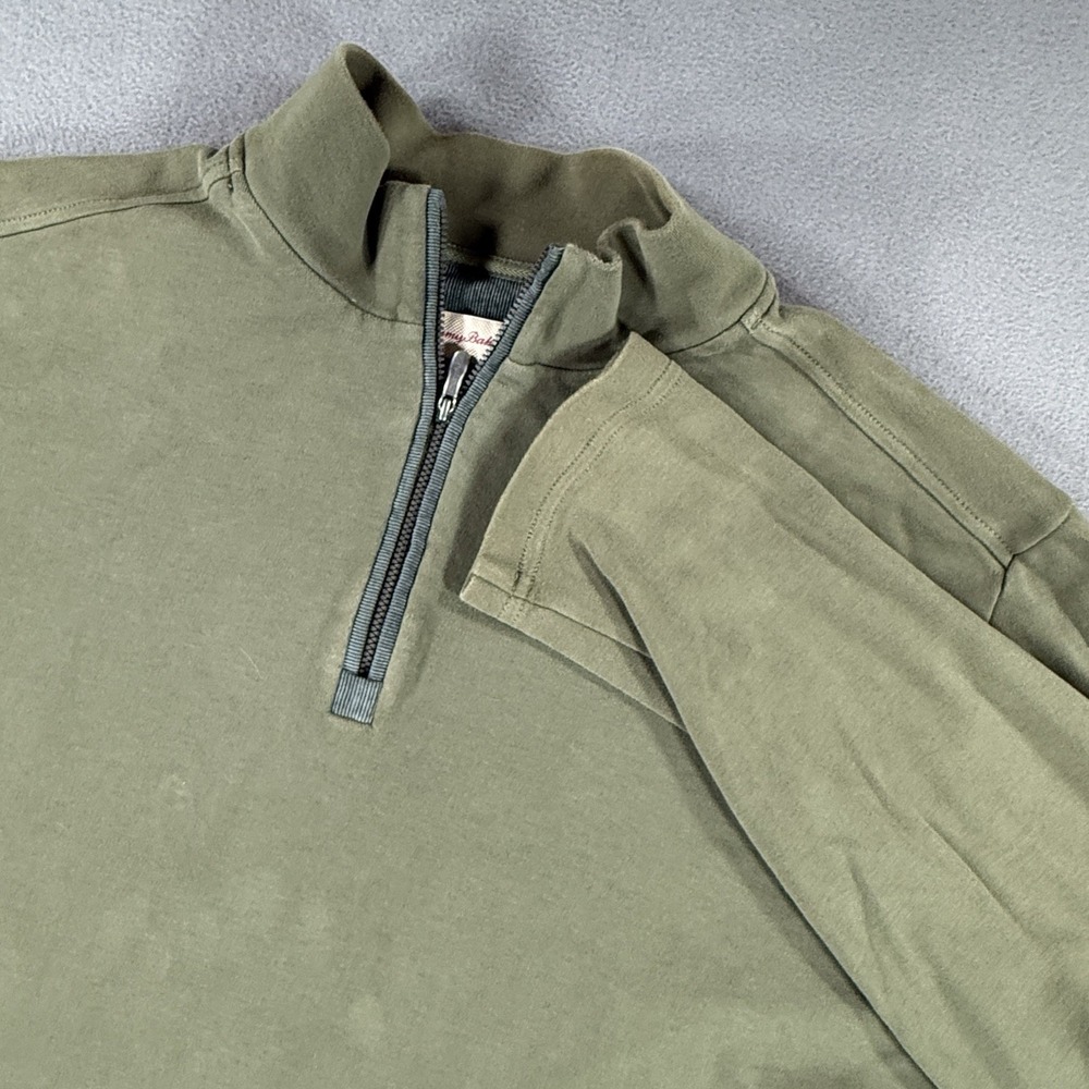 Tommy Bahama Mens Large Green 1/4 Zip Pullover Pima Cotton Sweatshirt L